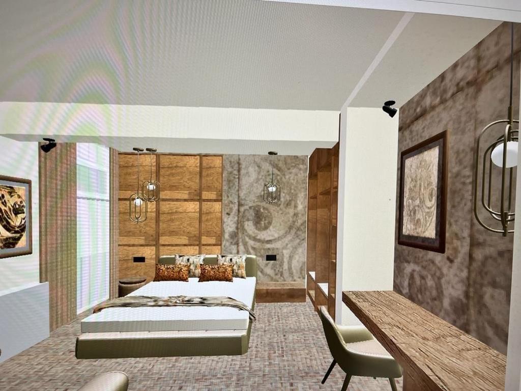 una camera con letto e scrivania di Hotel Serenity a Timişoara
