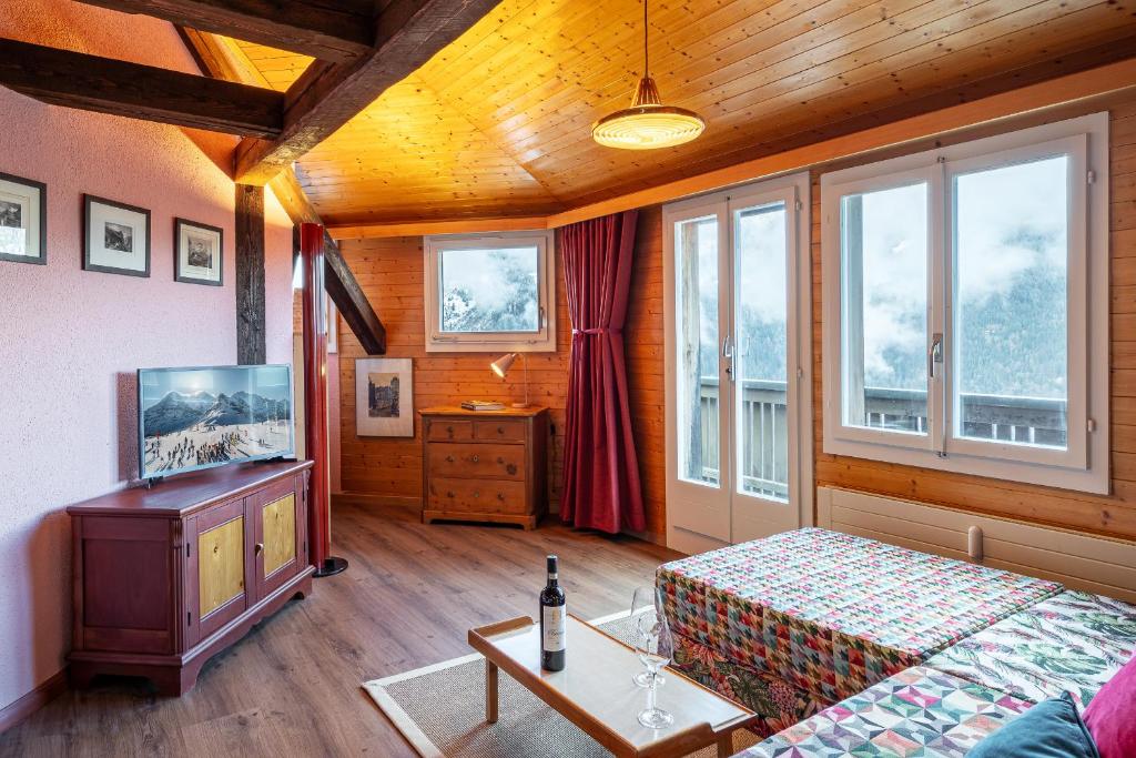 TV a/nebo společenská místnost v ubytování Chalet Schweizerhof Attic