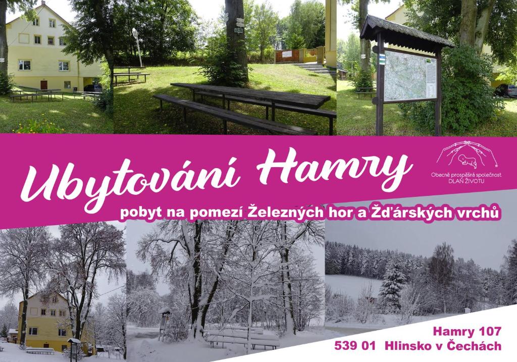 a collage of a picture of a park in the snow at Ubytování Hamry in Hlinsko