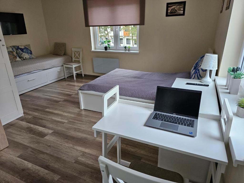 Televízia a/alebo spoločenská miestnosť v ubytovaní Apartament Bałtyk
