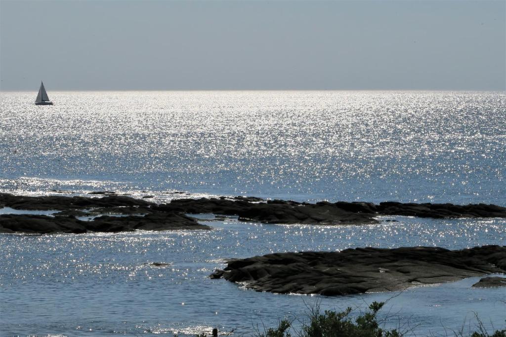 un velero en el océano con rocas en el agua en Vitamin Sea, en La Turballe