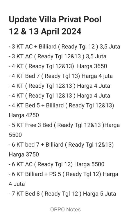 a list of the vikramkriti at Villa Adigroup Bayar Offline in Batu