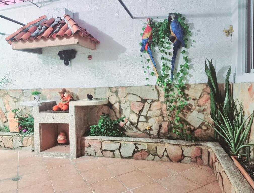 ein Geburtsdatum mit zwei Vögeln an der Wand in der Unterkunft Hermosa casa en Bucaramanga in Bucaramanga
