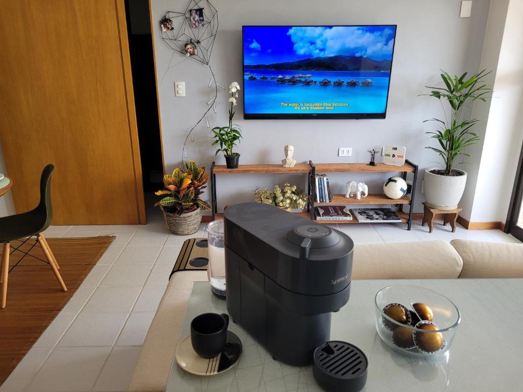 En TV eller et underholdningssystem på Apartamento Boutique Barra da Tijuca Península