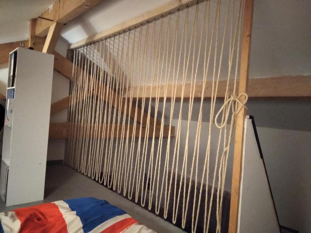 jaula en una habitación con cama en Villa Le Phoenix, en Aux-Aussat