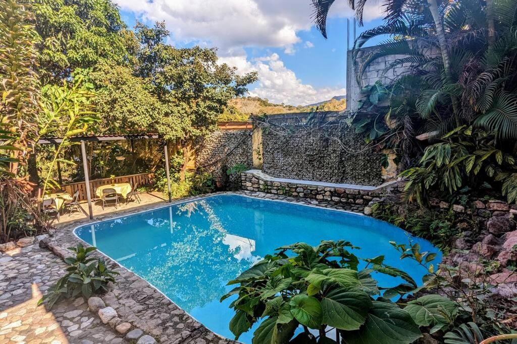 an image of a swimming pool in a garden at The Guamacaya House in Copan Ruinas