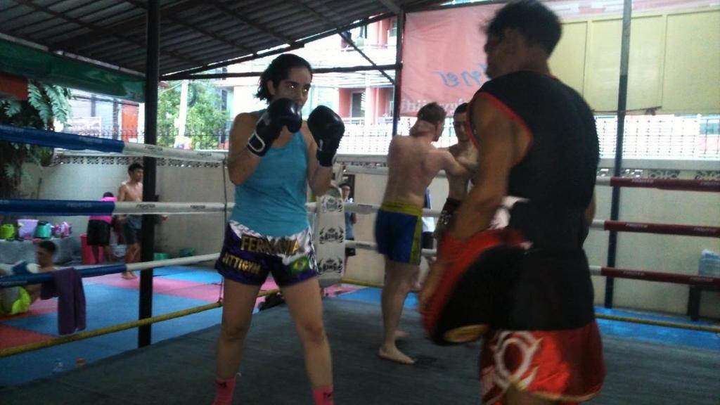 A covered boxing and Muay Thai training area in a ring.