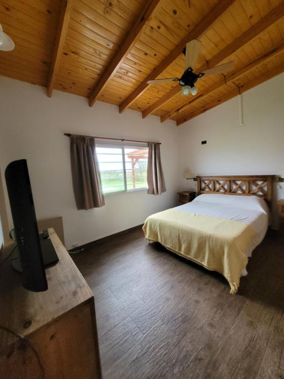 1 dormitorio con 1 cama y TV de pantalla plana en Almendra en Gómez