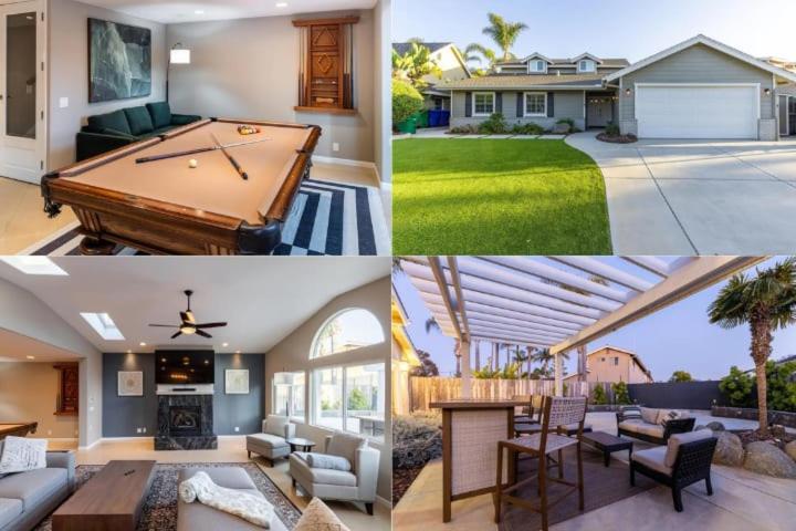 a collage of pictures of a house with a pool table at Sumptuous Coastal Hideaway in Oceanside