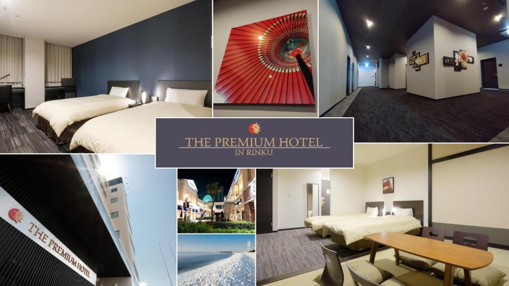 a collage of photos of a hotel room at The Premium Hotel In Rinku in Izumi-Sano