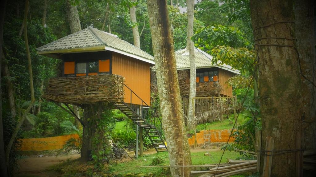 a tree house in the middle of a forest at Ragu Farm Eco Nest in Kalangala