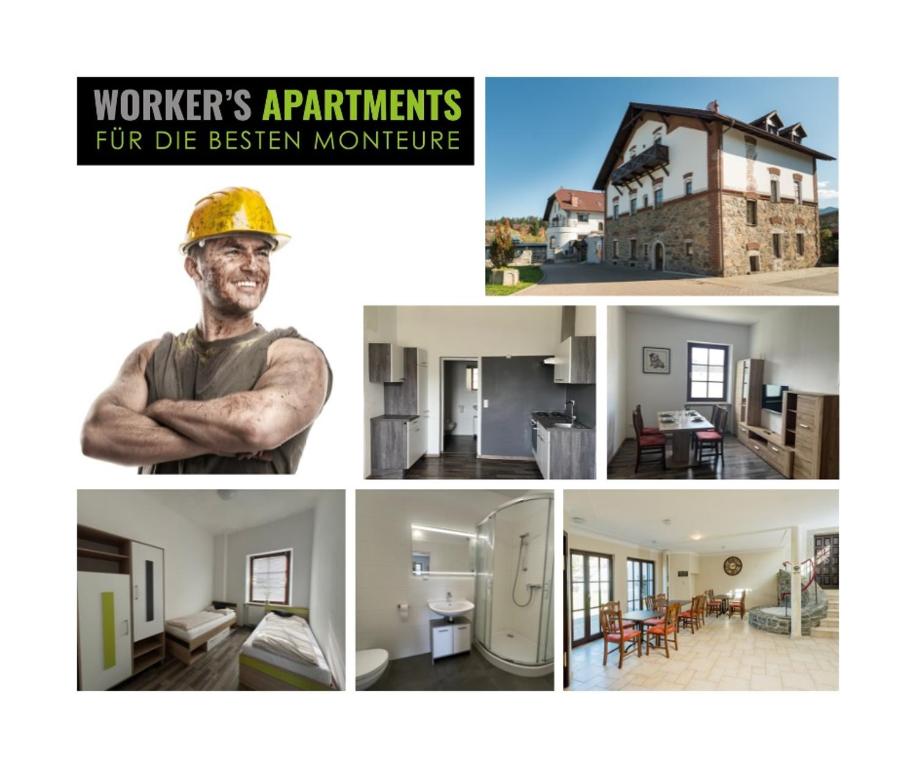 un collage de diferentes fotos de una casa en Workers Castle Apartments für die besten Monteure en Sankt Michael in Obersteiermark