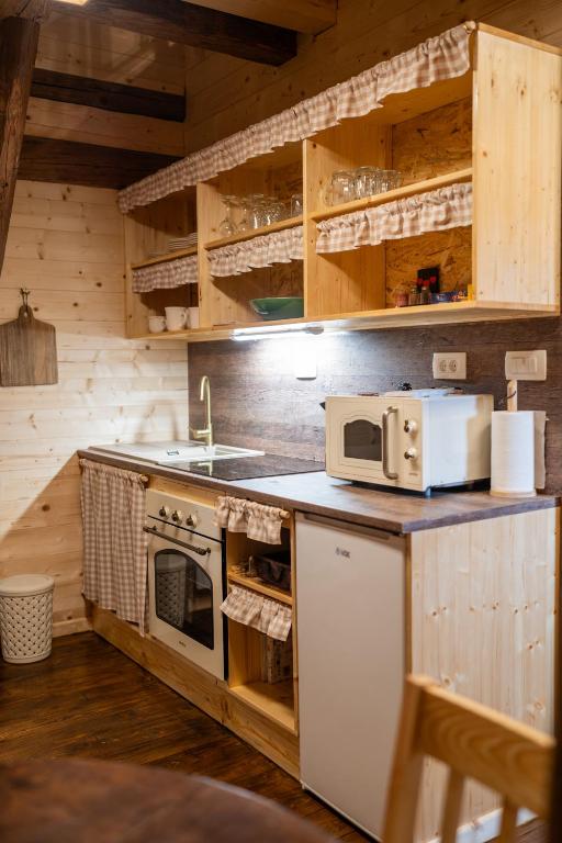 Kuchyň nebo kuchyňský kout v ubytování Apartmaji Babi