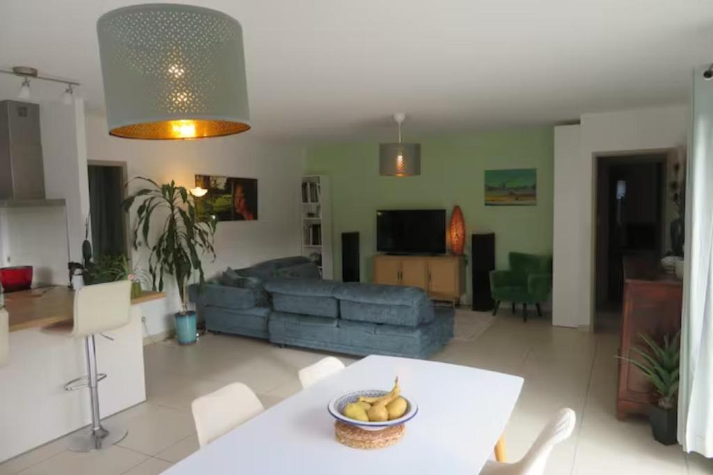 un salon avec un canapé et une table dans l'établissement Villa idéale séjour en famille à Taussat, à Lanton