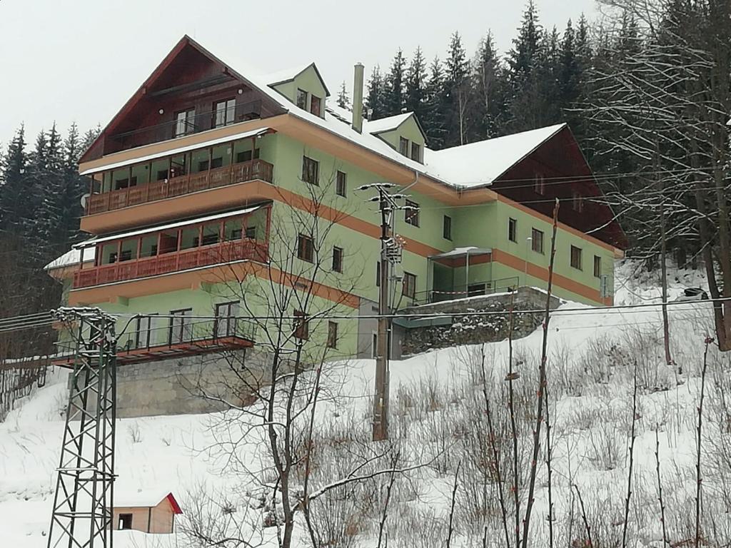 a house on a hill in the snow at Ubytování pod Pradědem - Karlov pod Pradědem in Bruntál