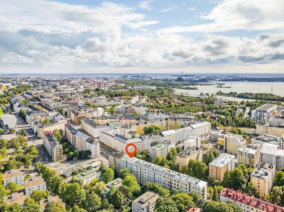 an aerial view of a city with buildings at Renovated 64m2 apartment in Helsinki