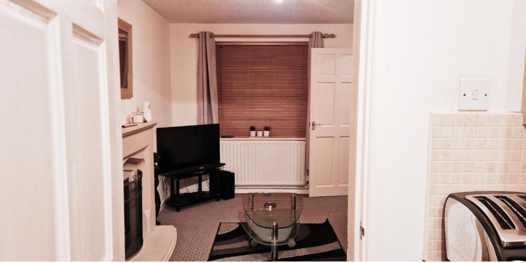 a living room with a television and a fireplace at 1 Bed Terrace House near Mapperley in Nottingham