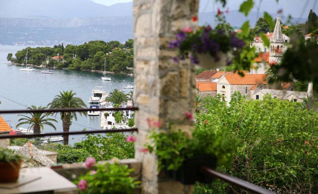 a view of a harbor with boats in the water at Apartments Boro in Splitska