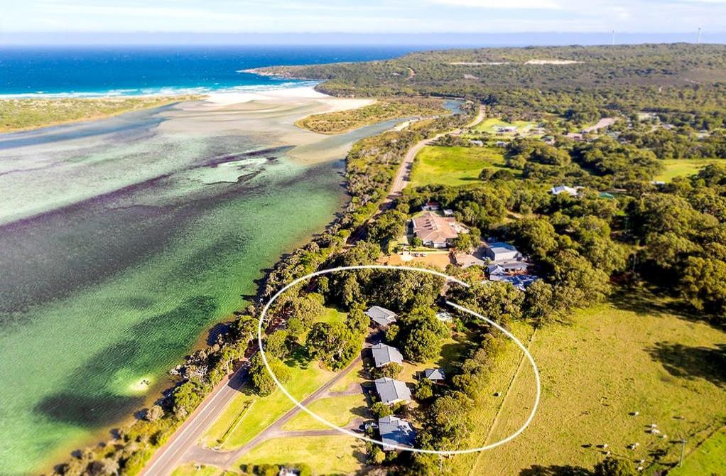 an aerial view of a house next to the ocean at Spring Bay Villas, Denmark, WA in Denmark