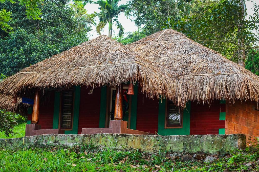 eine kleine Hütte mit Strohdach in der Unterkunft Misty Night Jungle Side Resort in Pulpally