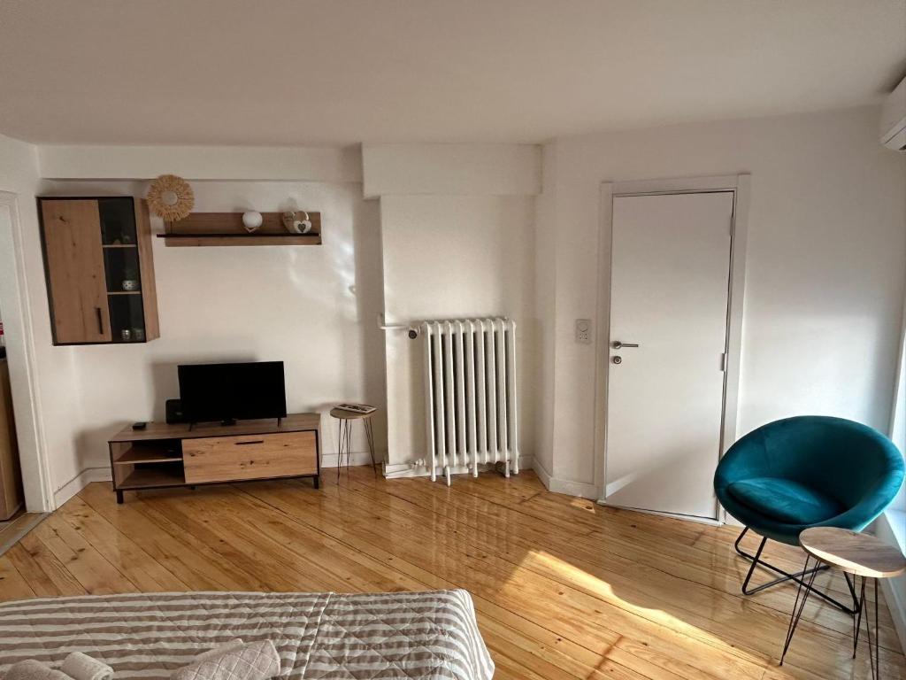 a living room with a bed and a television at Kosancic No.1 in Belgrade