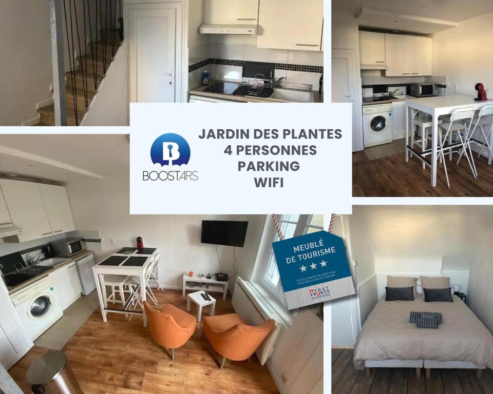 uma colagem de fotos de uma cozinha e um quarto em Maison Triplex du jardin des plantes em Rouen