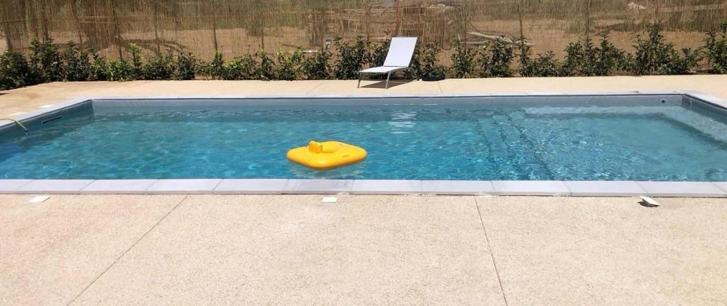 a yellow plastic toy in a swimming pool at Isabella's Houses in Punta Braccetto