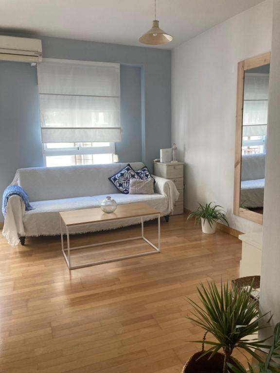 ein Wohnzimmer mit einem Sofa und einem Tisch in der Unterkunft Apartamento Enriqueta in Granada