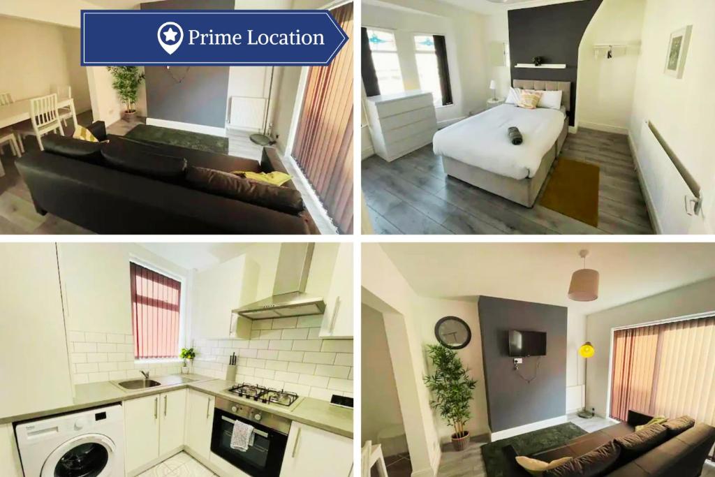 three pictures of a living room and a kitchen and a living room at Suite 3 - Classic Private Room near City Centre in Liverpool