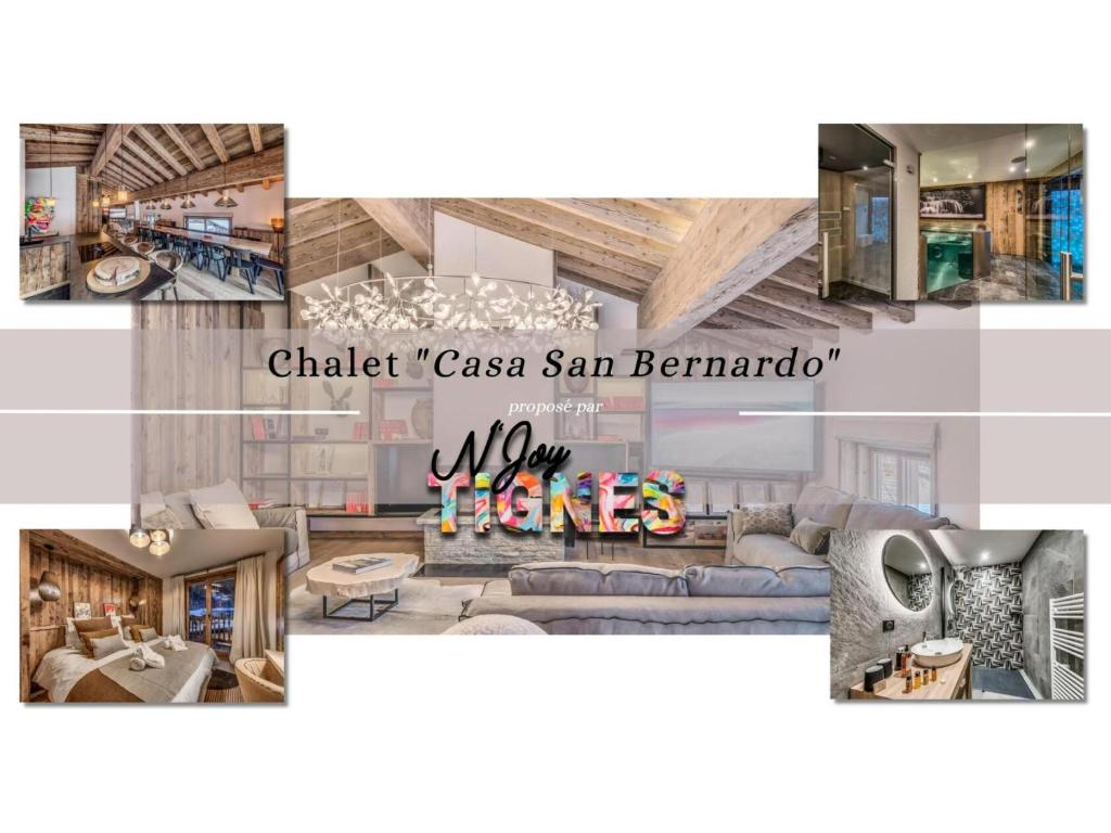 kolaż zdjęć salonu w obiekcie Résidence Casa San Bernardo - Chalets pour 18 Personnes 851 w mieście Tignes