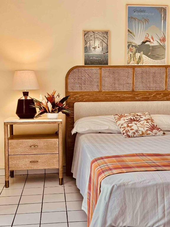 Postel nebo postele na pokoji v ubytování Résidence Le Vallon Guadeloupe Parc Piscine Appartements & Studios & Services hôteliers à la carte