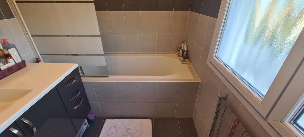 une salle de bain avec une baignoire et un lavabo dans l'établissement Maison Familiale, à Sceaux