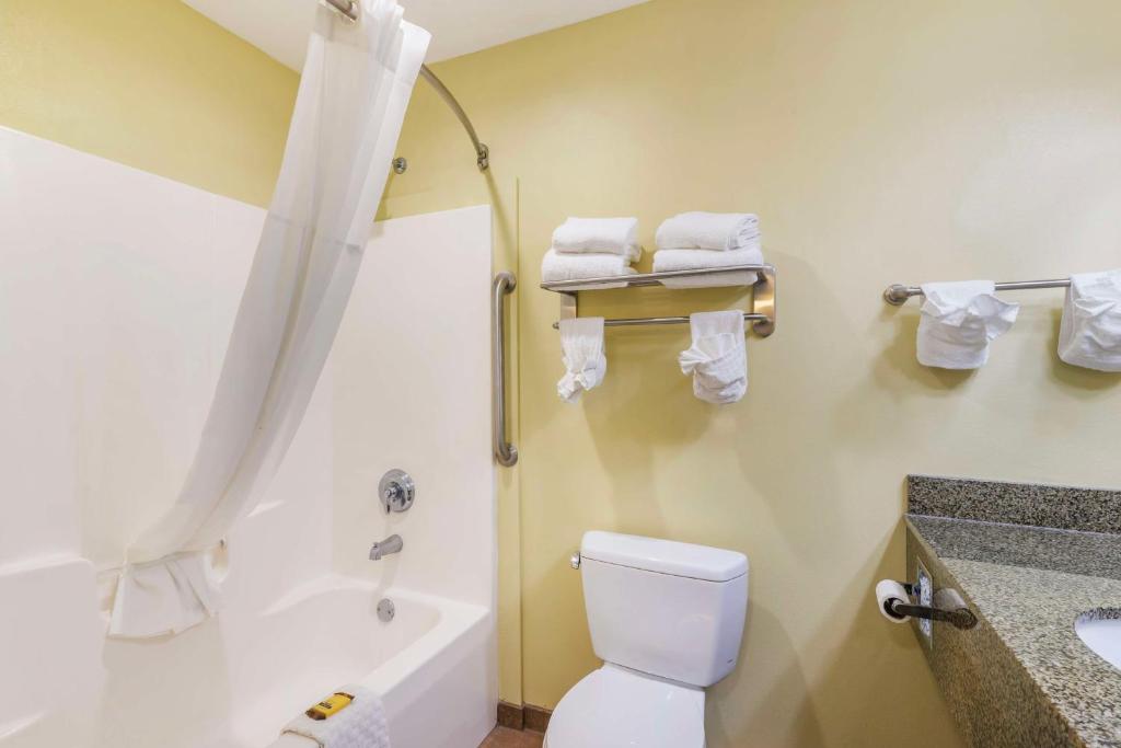 a bathroom with a shower and a toilet and a sink at Best Western Plus Brunswick Inn & Suites in Brunswick