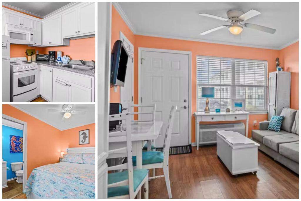 2 fotos de una cocina y una sala de estar en Ocean Sands 150 en Atlantic Beach