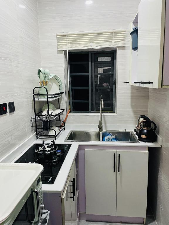 Kuchyň nebo kuchyňský kout v ubytování WHITEFIELD LUXURY APARTMENT