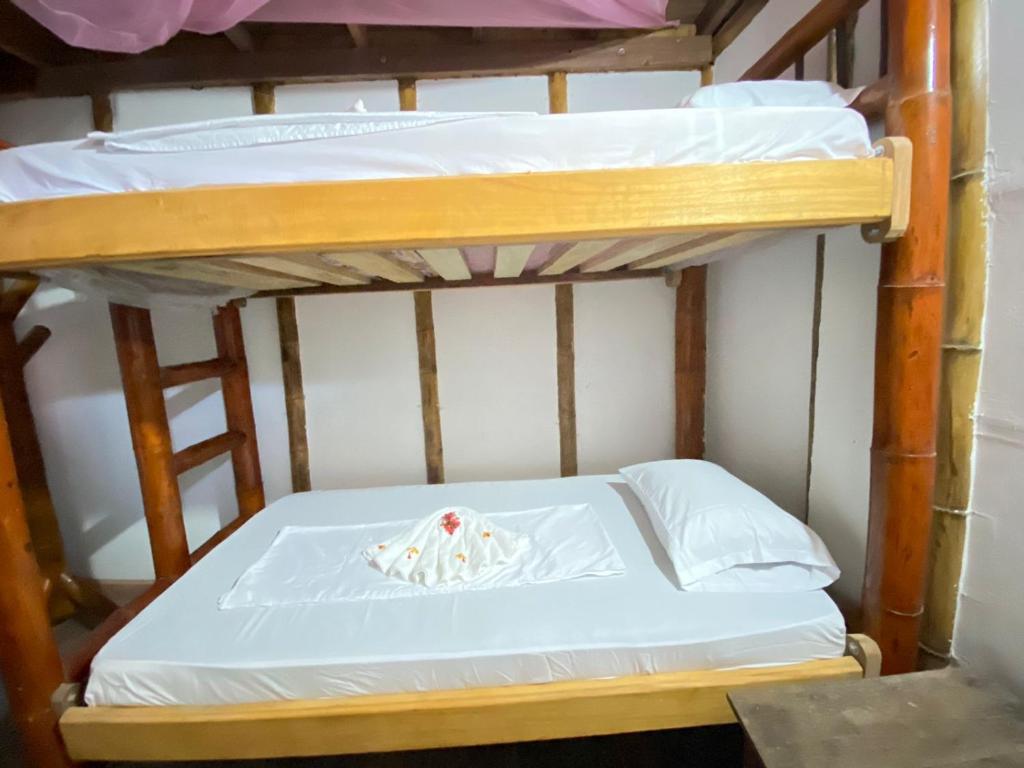 a couple of bunk beds in a room at Posada mama nati, arusí in Nuquí