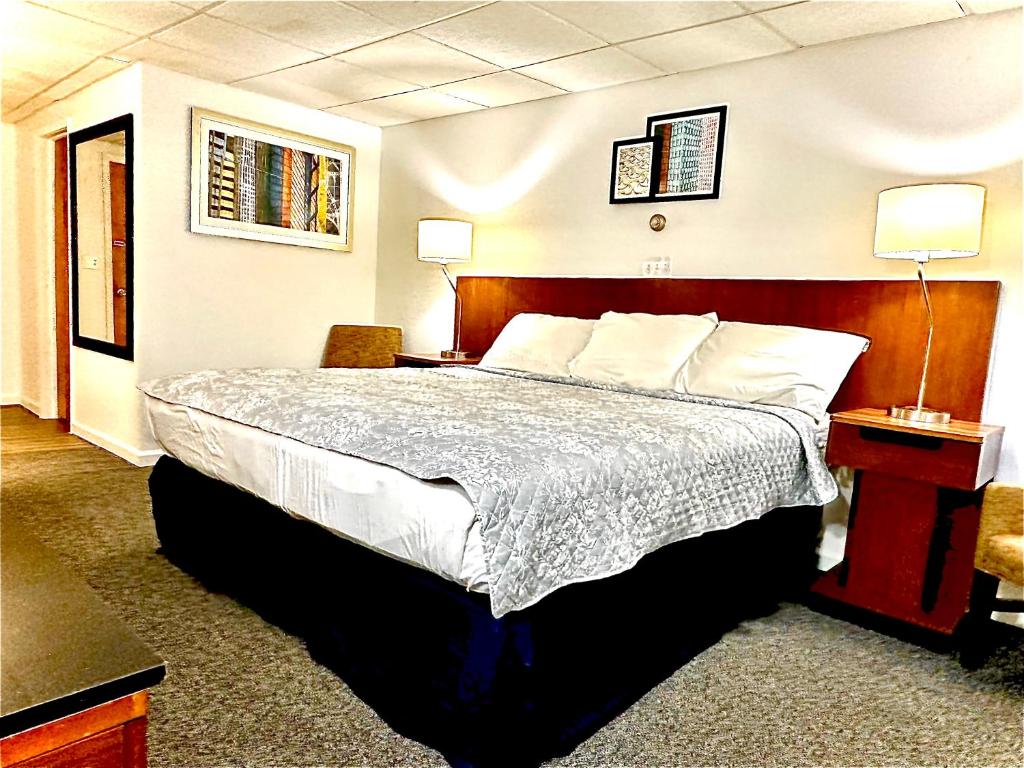 a bedroom with a large bed in a hotel room at Budget Inn in Wellsville