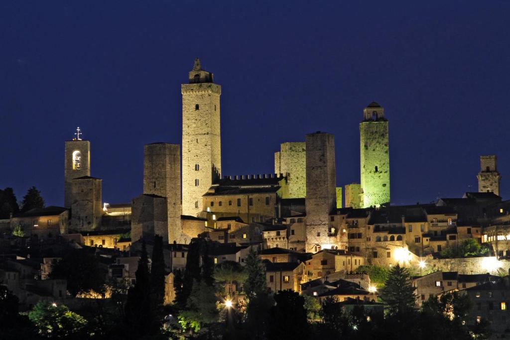 Výhľad na mesto San Gimignano alebo výhľad na mesto priamo z kempingu