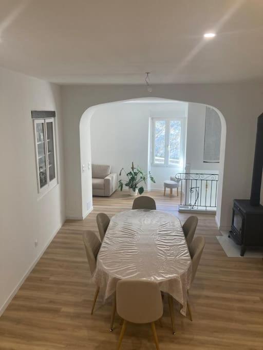 une table à manger et des chaises dans un salon dans l'établissement Belle vue sur le Pont Romain, à Vaison-la-Romaine
