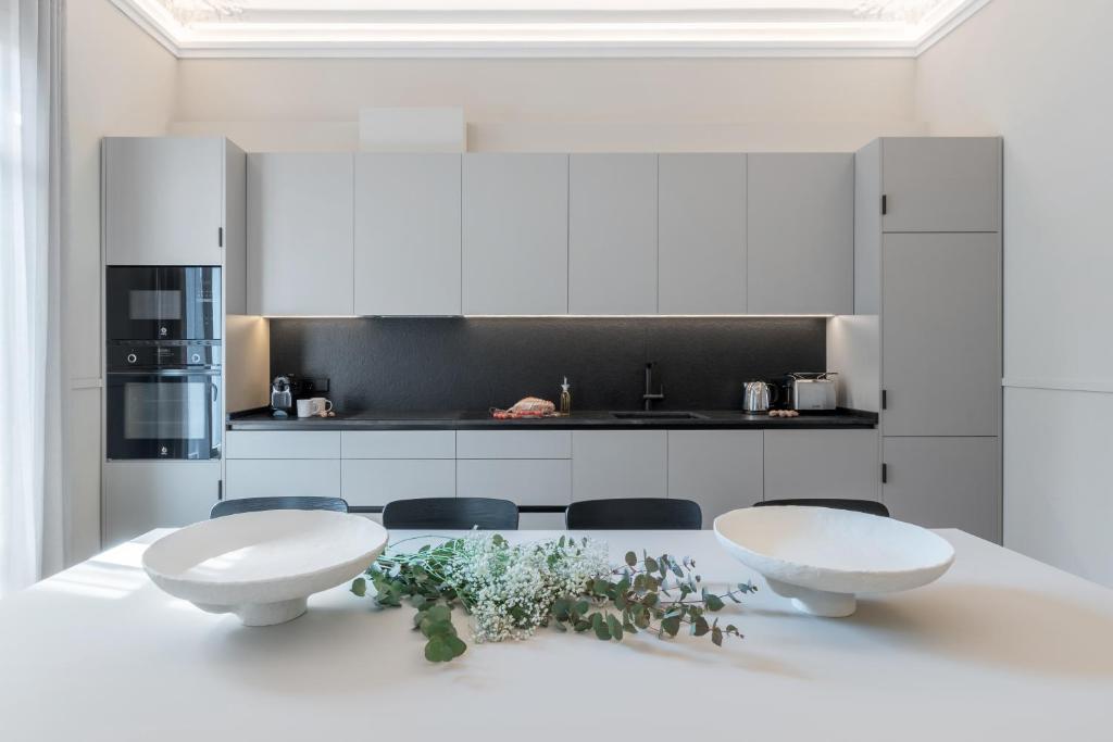 Kuchyňa alebo kuchynka v ubytovaní Aspasios Rambla Catalunya Apartments