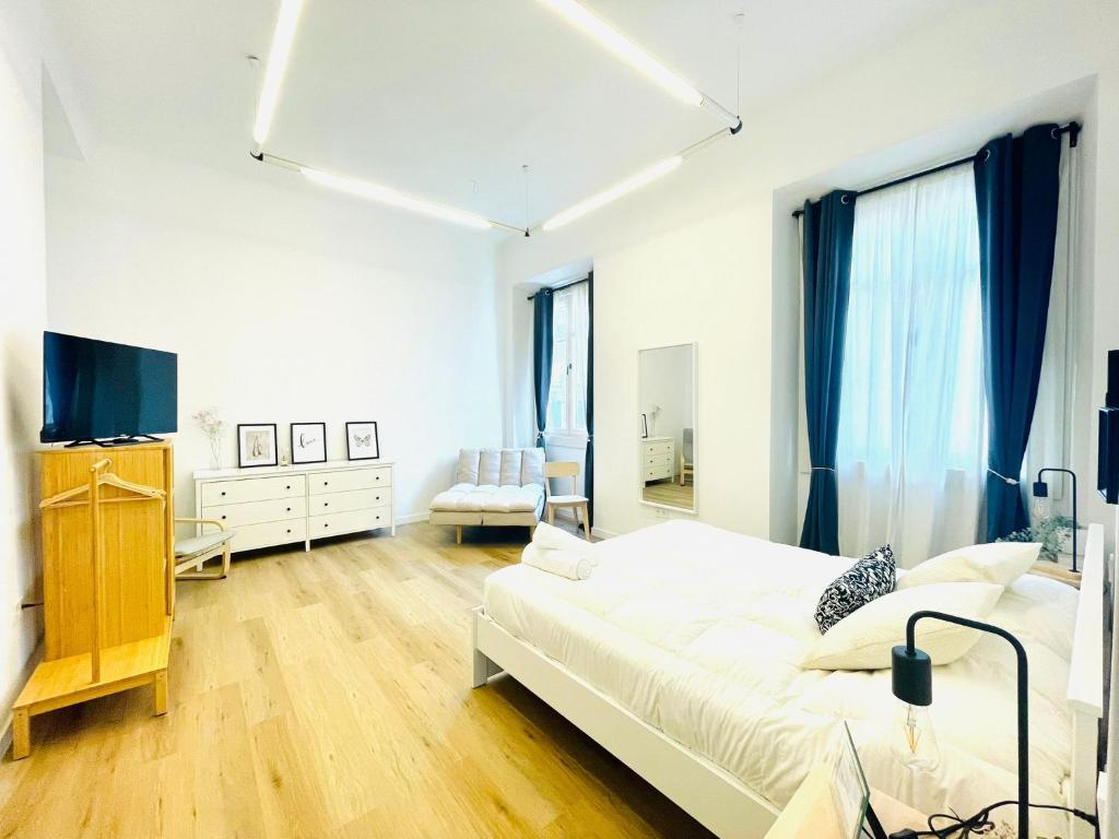 1 dormitorio con 1 cama y TV en Suites Larios en Málaga