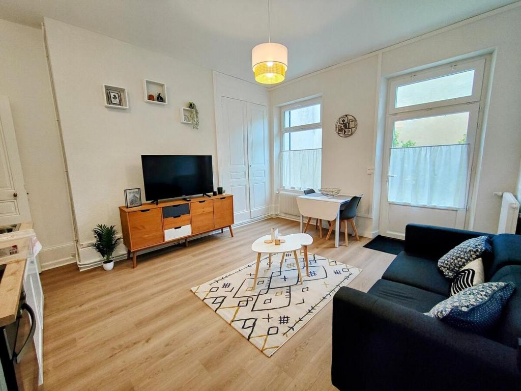 un salon avec un canapé et une télévision dans l'établissement Paris II - Séjour à Auxerre, à Auxerre