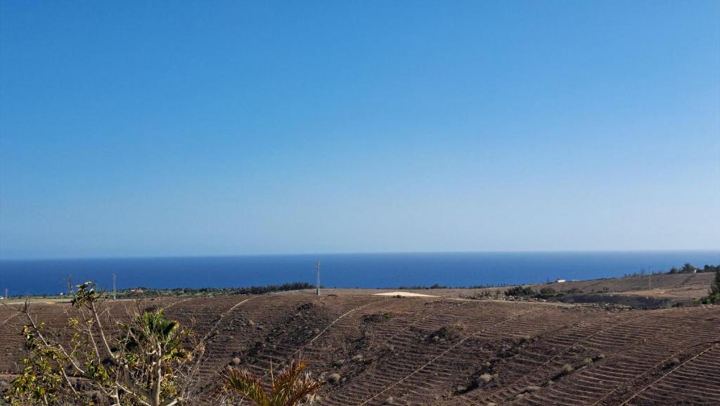 ein Feld von Kulturen mit dem Ozean im Hintergrund in der Unterkunft Remarkable 3-bedroom house 'Villa' Finca Vistamar in Salobre