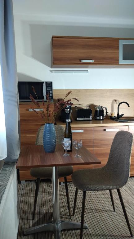 Kuchyň nebo kuchyňský kout v ubytování Apartmány u jezera Fami***