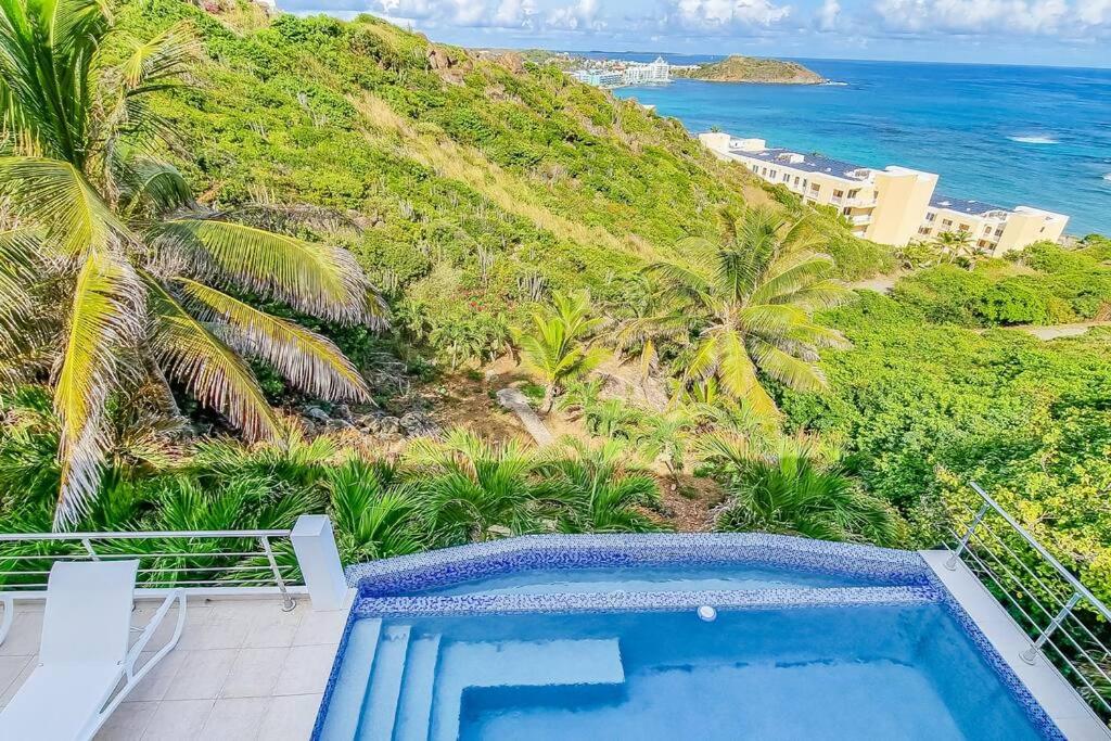 een zwembad met uitzicht op de oceaan bij Villa Twin Palms 3 bedrooms in Dawn Beach