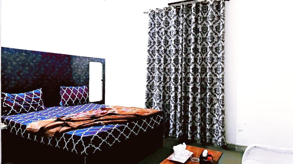 sypialnia z łóżkiem i zasłoną w obiekcie The Royal Family Couples Guest House w mieście Lahaur