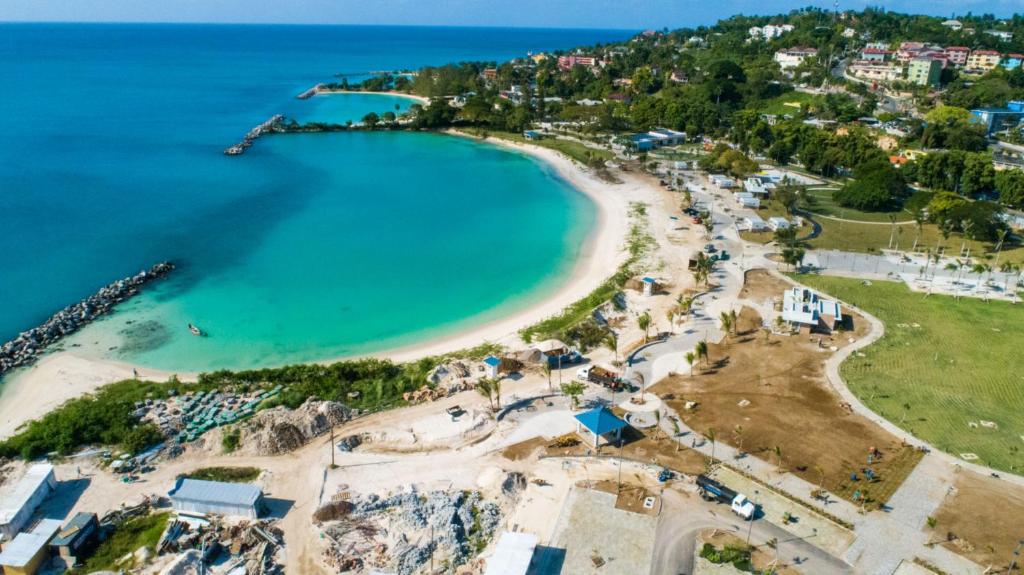 an aerial view of a beach and the ocean at The Kozy Kotch in Montego Bay