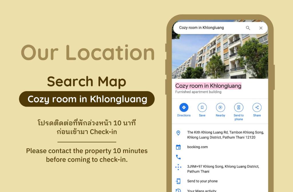 a screenshot of a search map on a cell phone at Cozy room in Khlongluang II in Khlong Luang