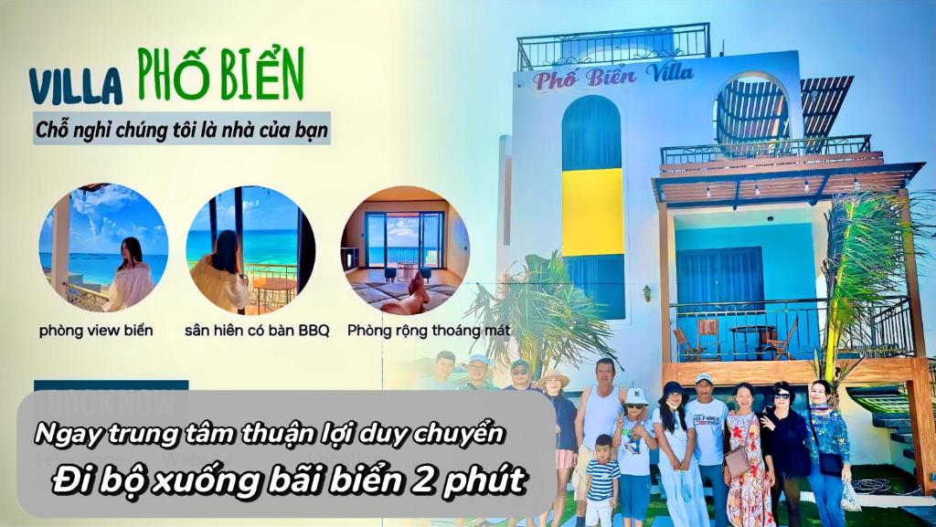 um folheto para um resort de praia com um grupo de pessoas em Villa Phố Biển view biển Phú Quý em Cu Lao Thu