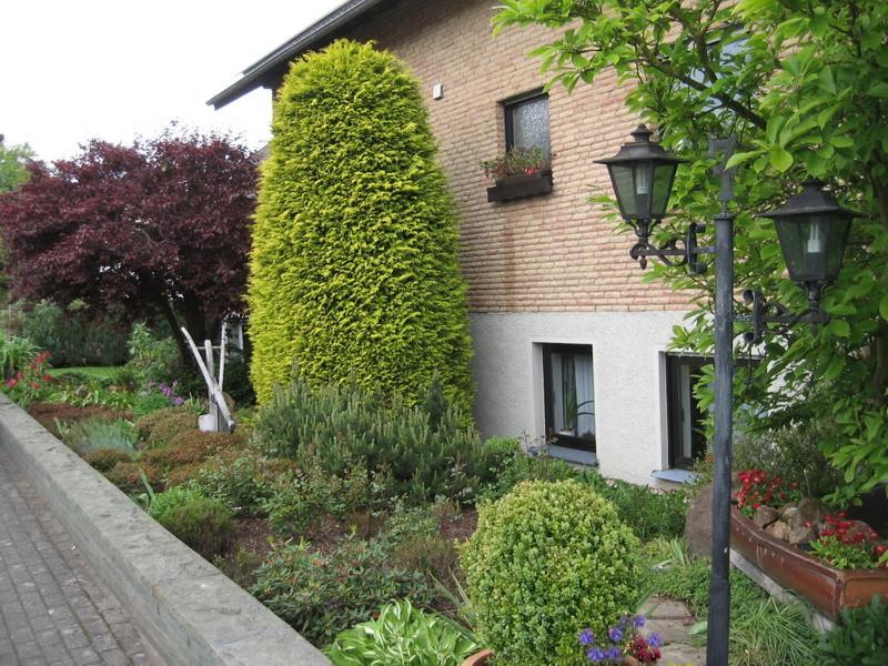 a garden in front of a house with a street light at Almer Ferienwohnung in Brilon